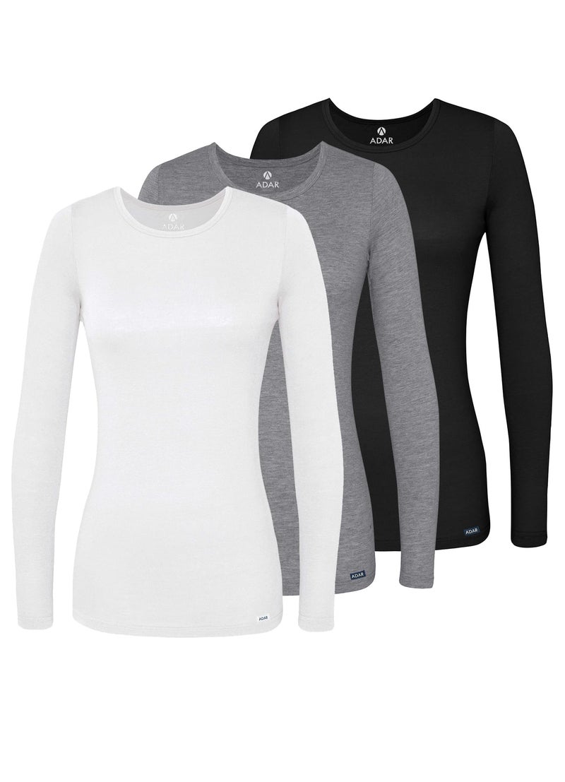 Adar Uniforms, Underscrubs for Women 3 Pack - Long Sleeve Underscrub Comfort Tee - 2903 - Black/Dark Marl Gray/White - XXS - Image 1